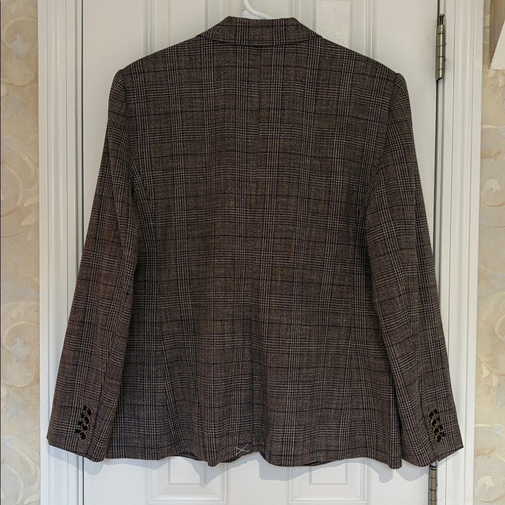 Ann Taylor Brown Plaid One Button Blazer - Picture 9 of 11